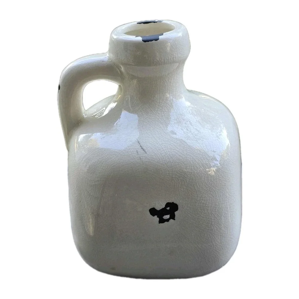 🌿 Vintage Farmhouse Ceramic Decorative Jug Vase  Off-White Crackle Glaze Rustic